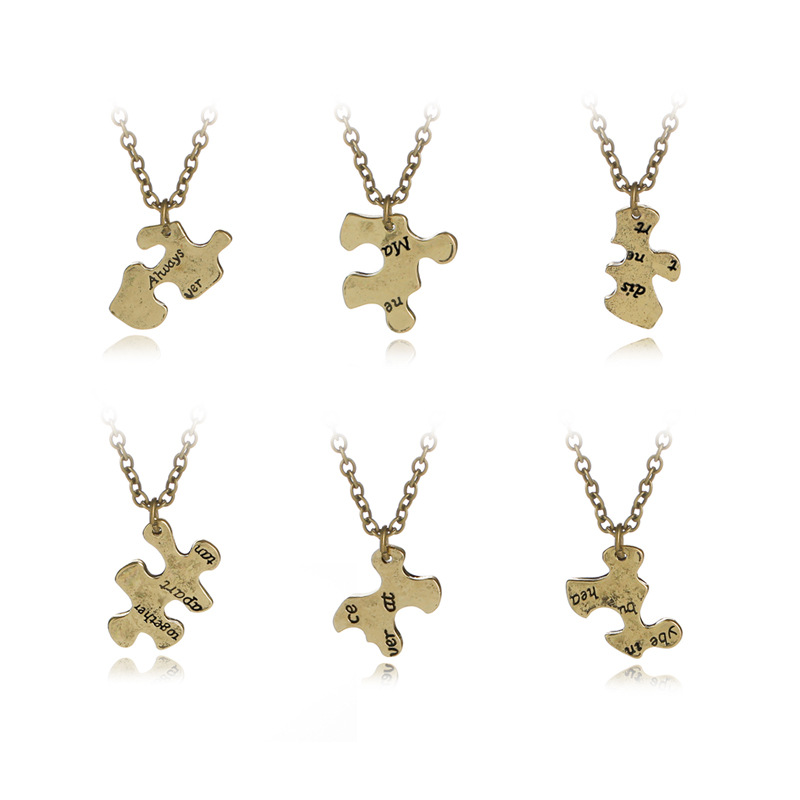 6pcs Always together Never Apart Matching Puzzle Best Friends Pendant Necklaces For 6 Friends Family