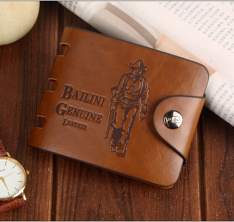 HENGSHENG Men's Short Wallet Vintage Hunter Wallet Large Capacity Buckle Wallet