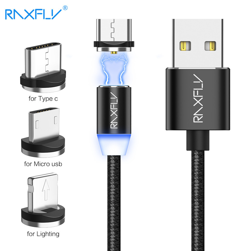 RAXFLY Magnetic 3 IN1 Data Line 360 Degree Round Head for Apple type-c Android Fast Charge Data Line