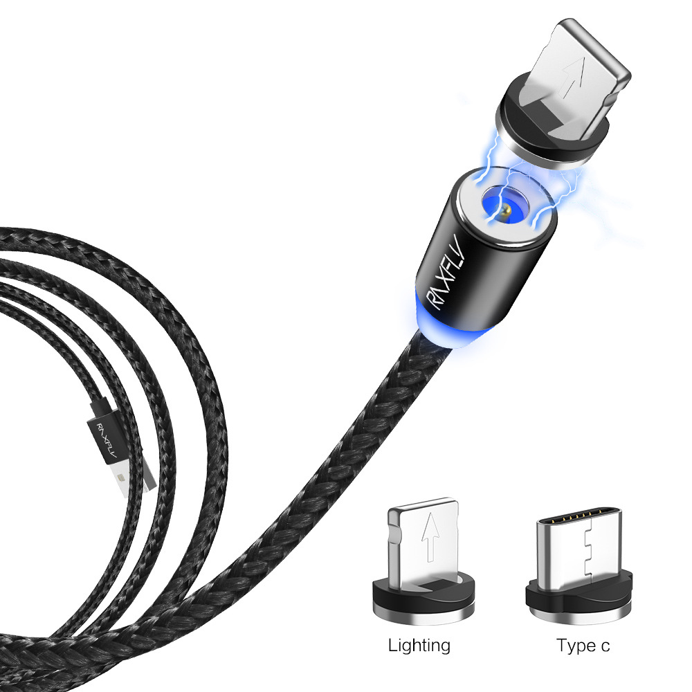 RAXFLY Magnetic 3 IN1 Data Line 360 Degree Round Head for Apple type-c Android Fast Charge Data Line