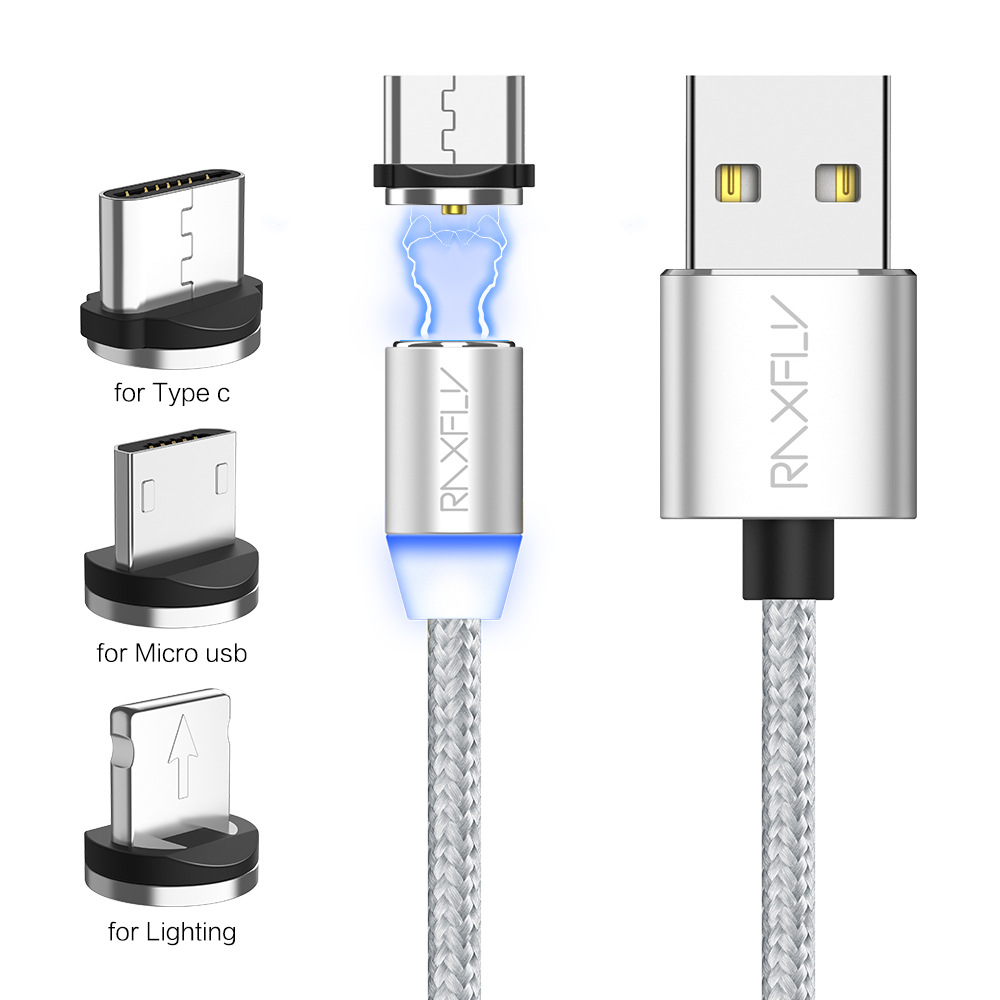 RAXFLY Magnetic 3 IN1 Data Line 360 Degree Round Head for Apple type-c Android Fast Charge Data Line
