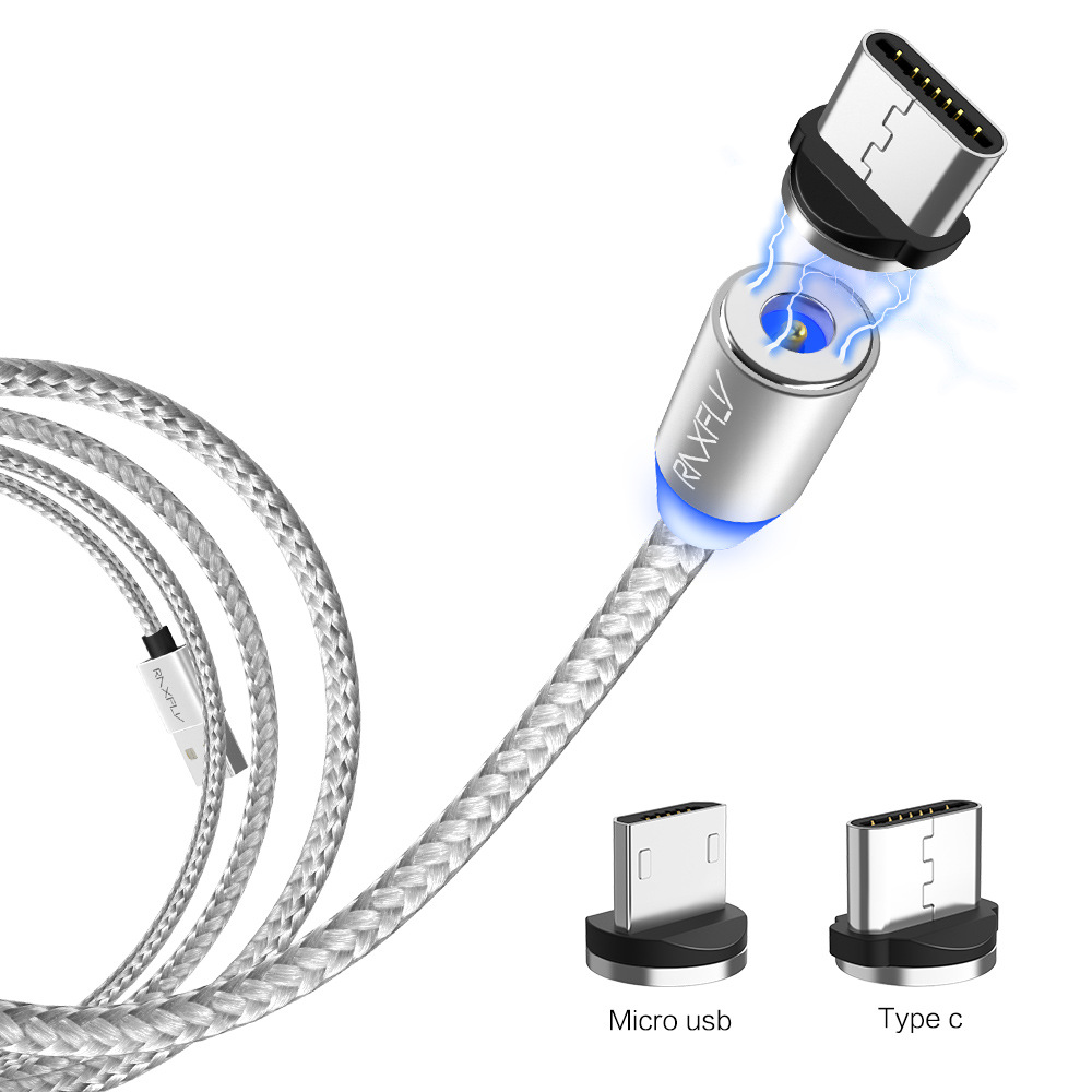 RAXFLY Magnetic 3 IN1 Data Line 360 Degree Round Head for Apple type-c Android Fast Charge Data Line