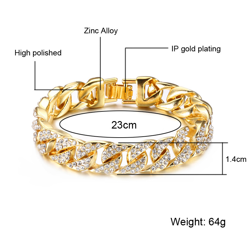 Men's Fashion Iced Out Stone Hand Chain With Ring Jewellery Cuban Gold Hand Chain And Ring
