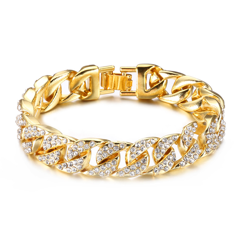 Men's Fashion Iced Out Stone Hand Chain With Ring Jewellery Cuban Gold Hand Chain And Ring