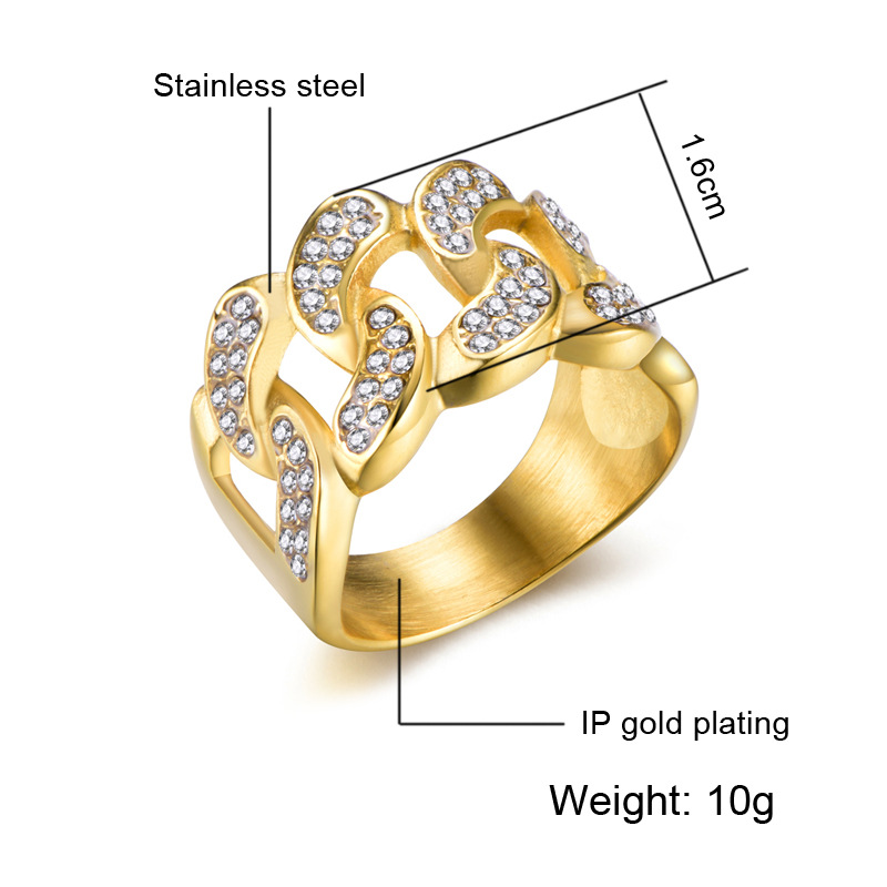 Men's Fashion Iced Out Stone Hand Chain With Ring Jewellery Cuban Gold Hand Chain And Ring