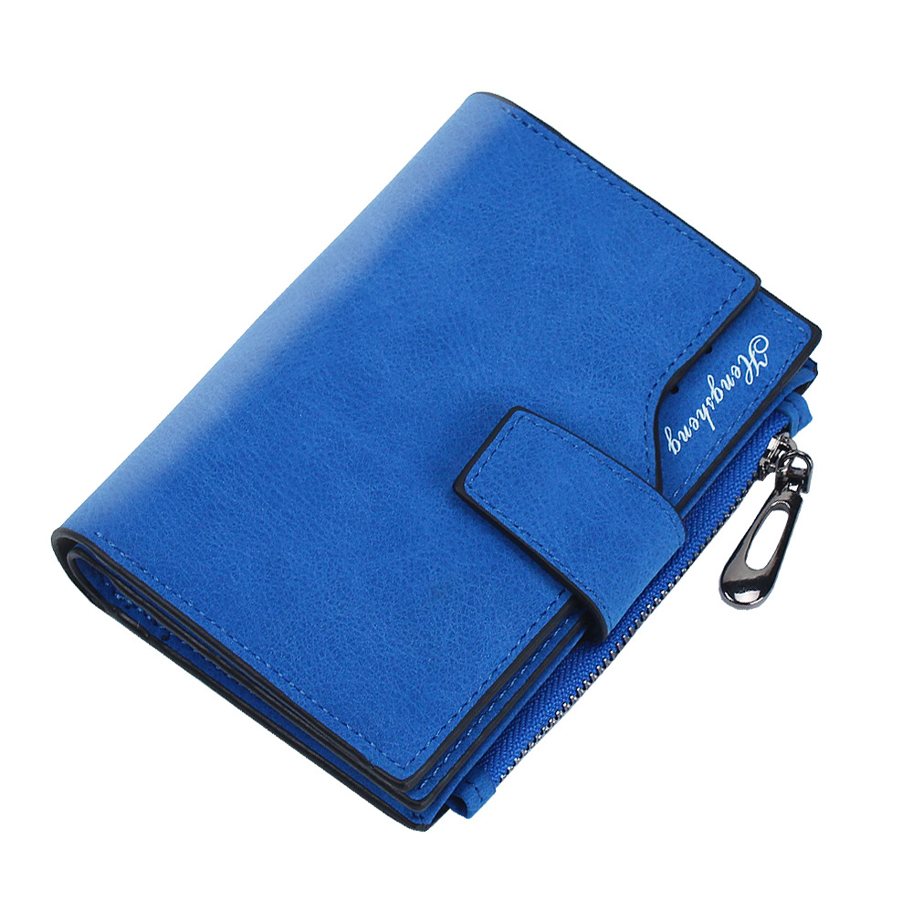 HENGSHENG Women's Short Wallet Candy Color Button Wallet Multi-card Coin Purse Frosted Zipper Bag