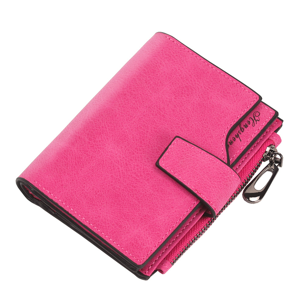HENGSHENG Women's Short Wallet Candy Color Button Wallet Multi-card Coin Purse Frosted Zipper Bag