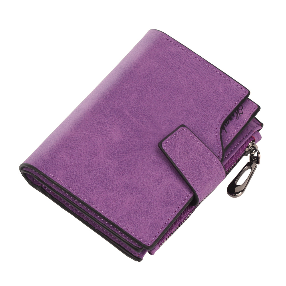 HENGSHENG Women's Short Wallet Candy Color Button Wallet Multi-card Coin Purse Frosted Zipper Bag