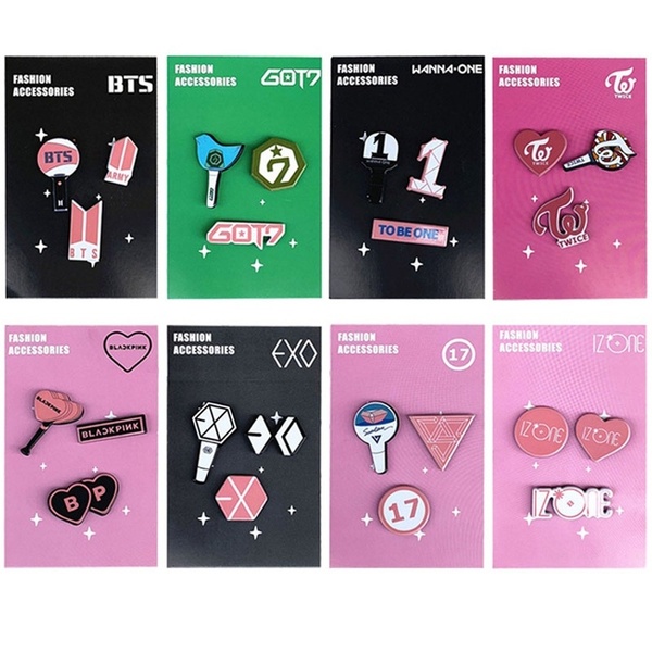 3Pcs/Card Kpop Bts Twice Got7 Exo Blackpink Wannaone Pins Metal Brooch Pin For Fans Souvenir Jewelry
