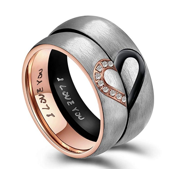1pc His &amp; Hers Love Heart Promise Ring Stainless Steel Couples Wedding Engagement Bands Top Ring