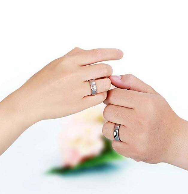1pc His &amp; Hers Love Heart Promise Ring Stainless Steel Couples Wedding Engagement Bands Top Ring