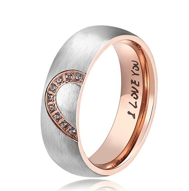 1pc His &amp; Hers Love Heart Promise Ring Stainless Steel Couples Wedding Engagement Bands Top Ring