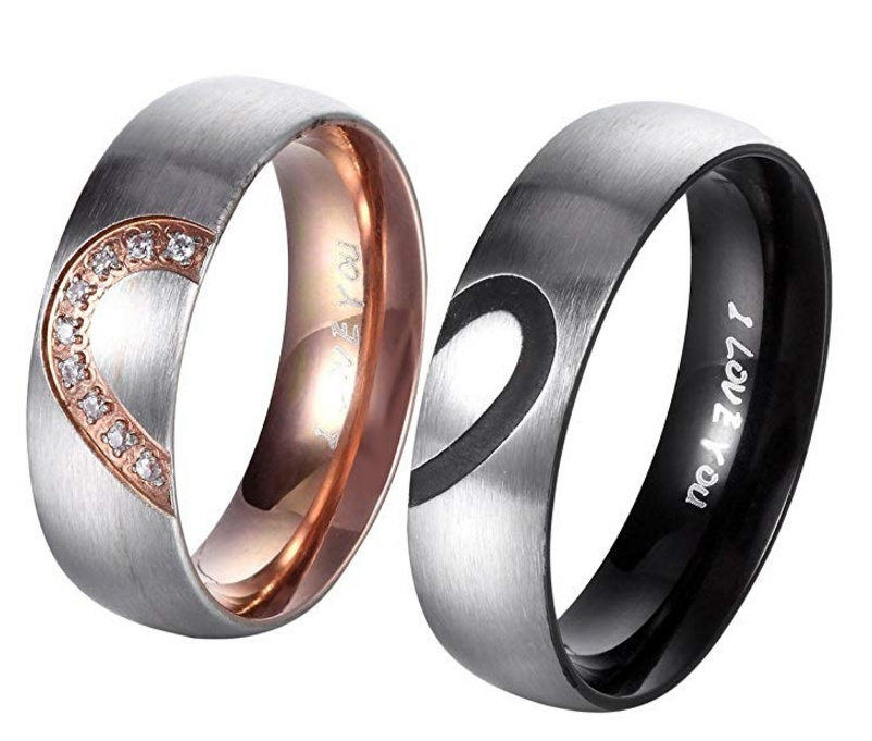 1pc His &amp; Hers Love Heart Promise Ring Stainless Steel Couples Wedding Engagement Bands Top Ring