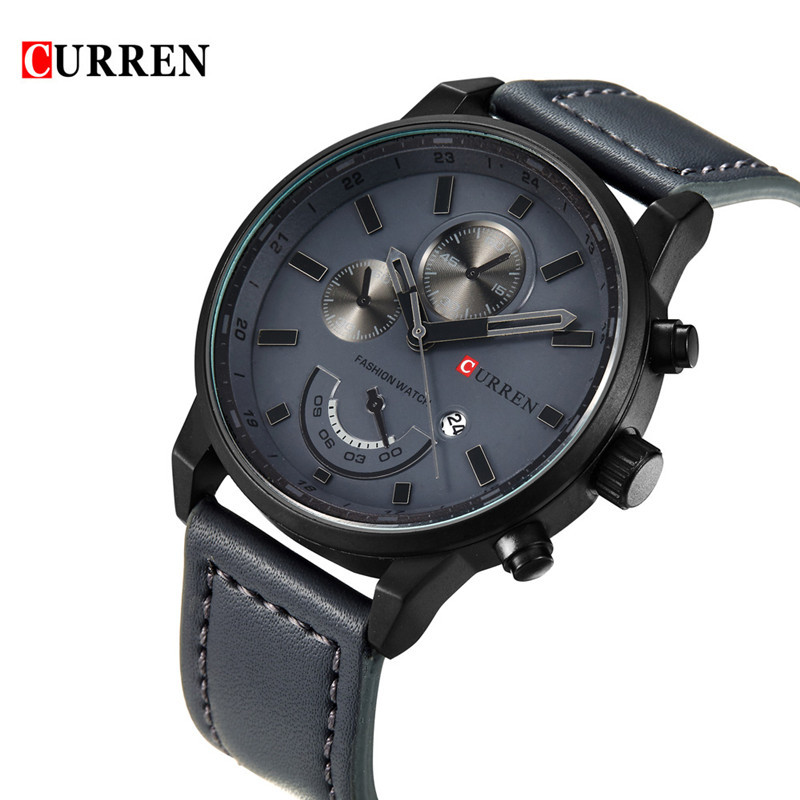 CURREN Fashion Men Sports Date Analog Quartz Leather Watches Stainless Steel Wrist Watch