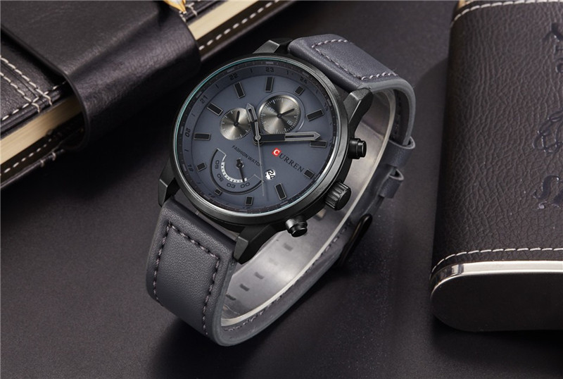 CURREN Fashion Men Sports Date Analog Quartz Leather Watches Stainless Steel Wrist Watch