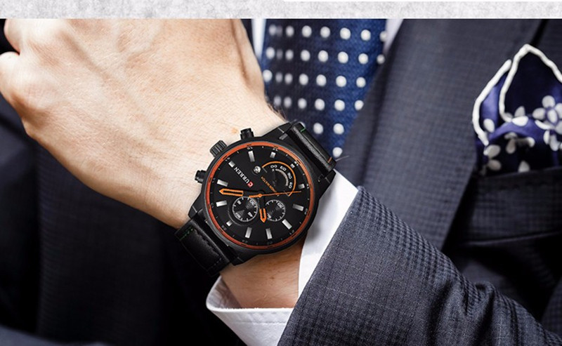 CURREN Fashion Men Sports Date Analog Quartz Leather Watches Stainless Steel Wrist Watch