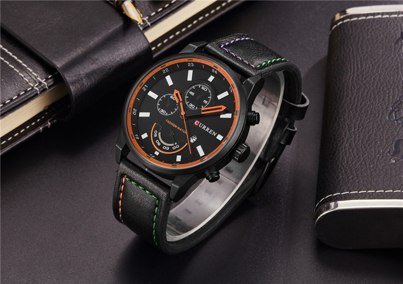 CURREN Fashion Men Sports Date Analog Quartz Leather Watches Stainless Steel Wrist Watch