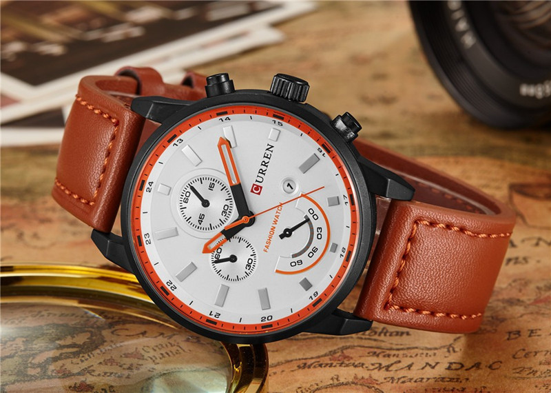 CURREN Fashion Men Sports Date Analog Quartz Leather Watches Stainless Steel Wrist Watch