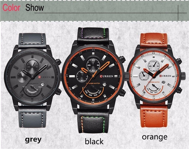 CURREN Fashion Men Sports Date Analog Quartz Leather Watches Stainless Steel Wrist Watch