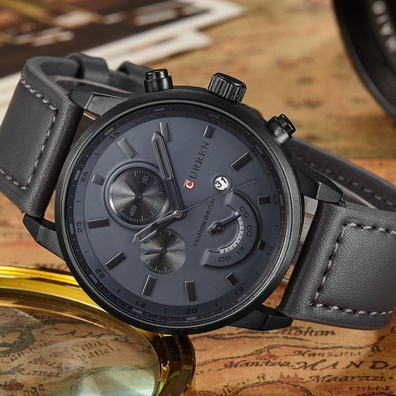 CURREN Fashion Men Sports Date Analog Quartz Leather Watches Stainless Steel Wrist Watch