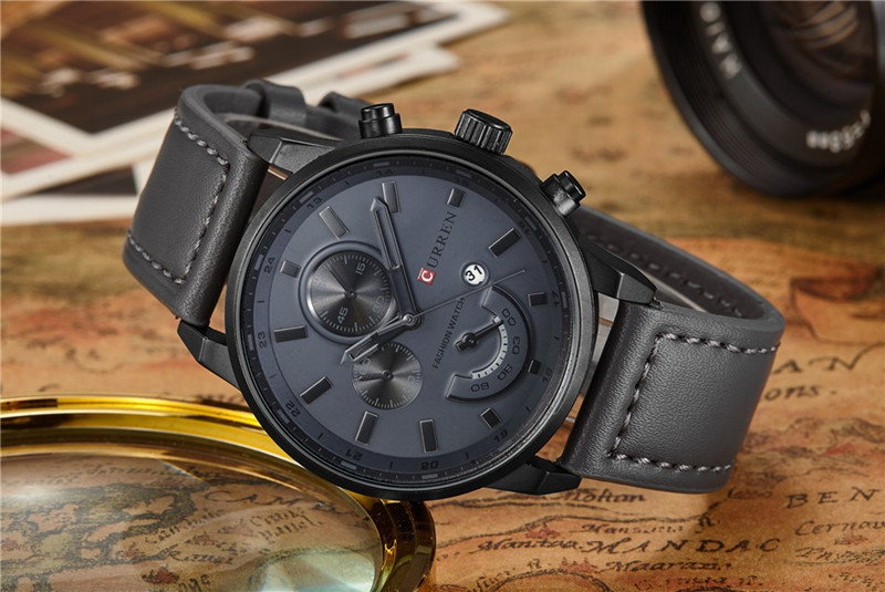 CURREN Fashion Men Sports Date Analog Quartz Leather Watches Stainless Steel Wrist Watch