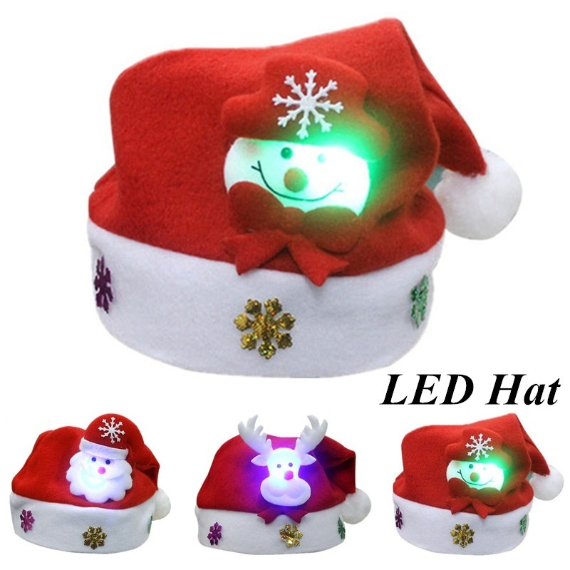 Lovely Snowman ElK Christmas Hat LED Caps For Children New Year Xmas Kids Gift Home Decorations