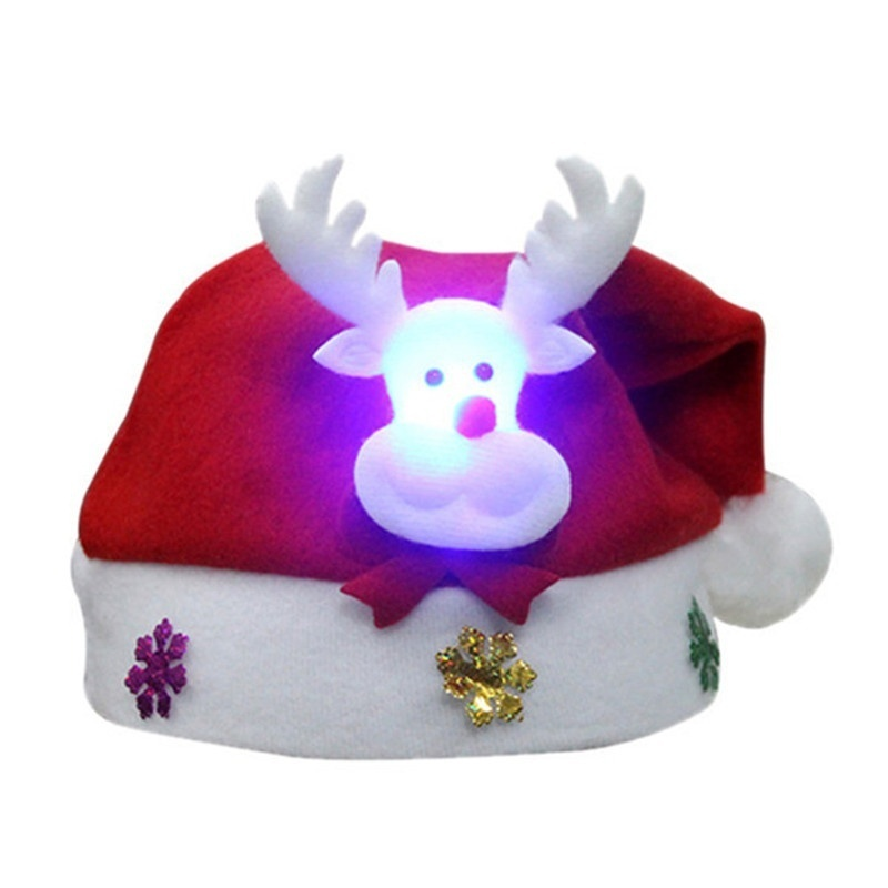 Lovely Snowman ElK Christmas Hat LED Caps For Children New Year Xmas Kids Gift Home Decorations