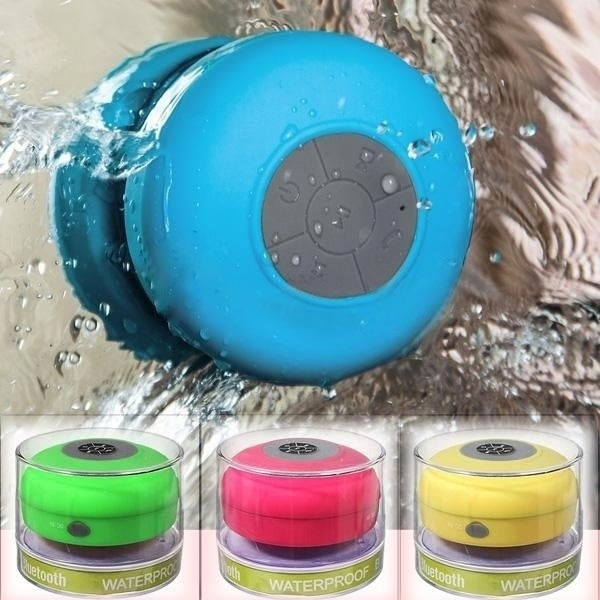 Black Waterproof Bluetooth Wireless Handsfree Mic Stereo Speakers with Suction Cup Shower Speaker