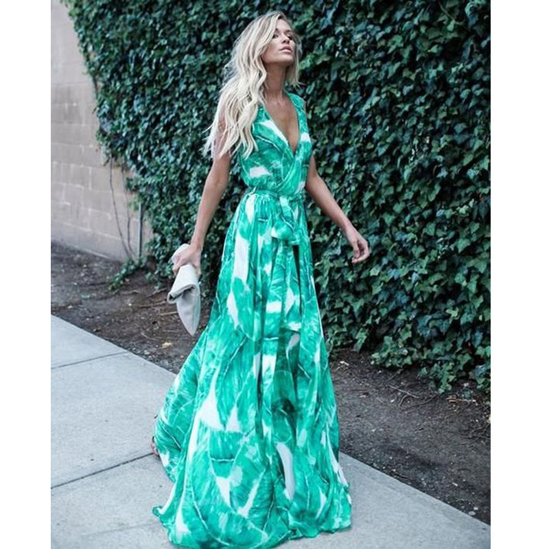 Summer Dress Women Clothing Evening Party Maxi Dress Plus Size V-neck Abbigliamento Sling dress