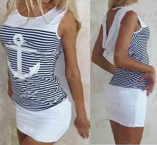 Spring Fashion Women Stripe Shorts Sleeve O-Neck Skirts Sexy Ladies One Piece Dresses