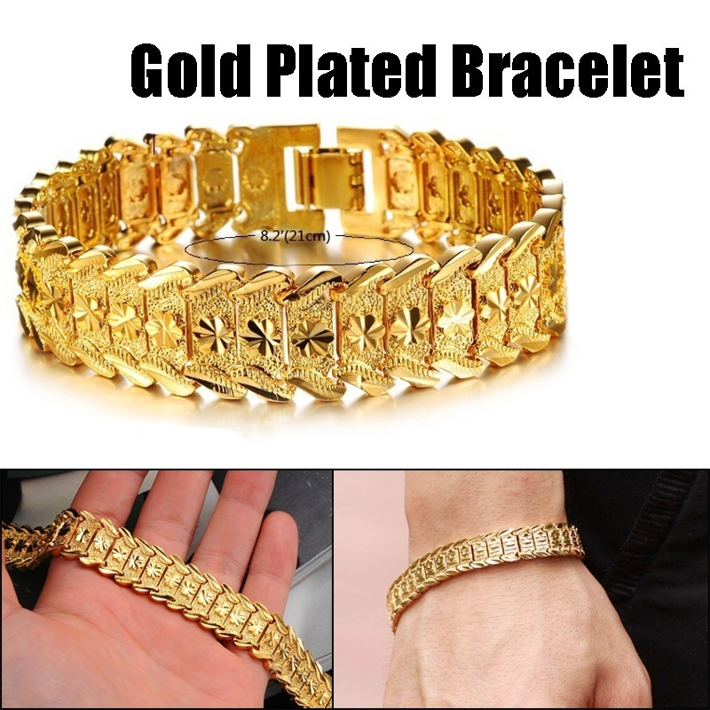 Men's Bracelet 24K Gold Plated Chain Bracelet Classic Bangle Men's Tank Bracelet Fashion Jewelry