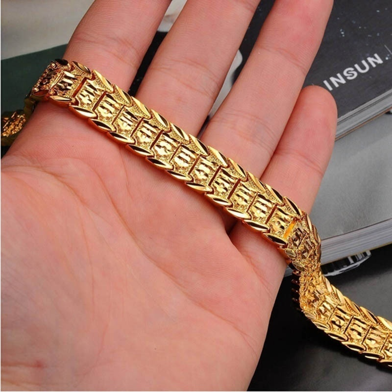 Men's Bracelet 24K Gold Plated Chain Bracelet Classic Bangle Men's Tank Bracelet Fashion Jewelry