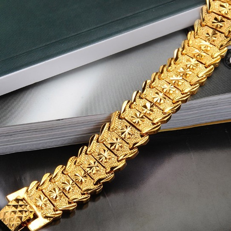 Men's Bracelet 24K Gold Plated Chain Bracelet Classic Bangle Men's Tank Bracelet Fashion Jewelry