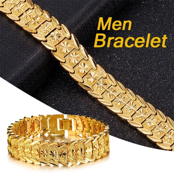 Men's Bracelet 24K Gold Plated Chain Bracelet Classic Bangle Men's Tank Bracelet Fashion Jewelry