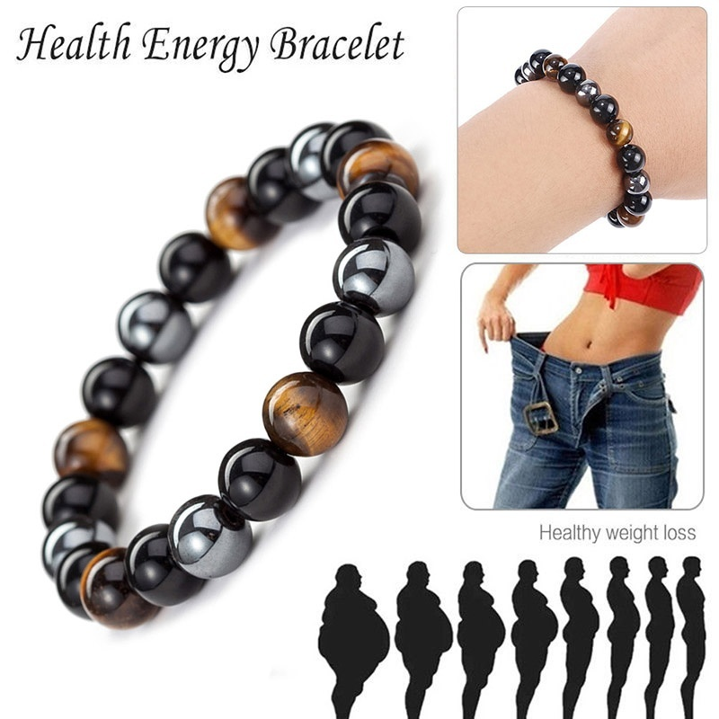 Tiger Eye &amp; Hematite &amp; Black Obsidian Stone Bead Bracelet Jewelry Gift Men Bracelet