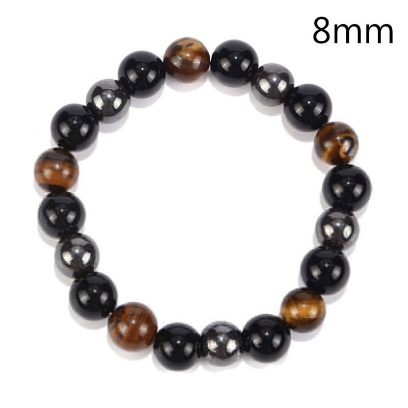 Tiger Eye &amp; Hematite &amp; Black Obsidian Stone Bead Bracelet Jewelry Gift Men Bracelet