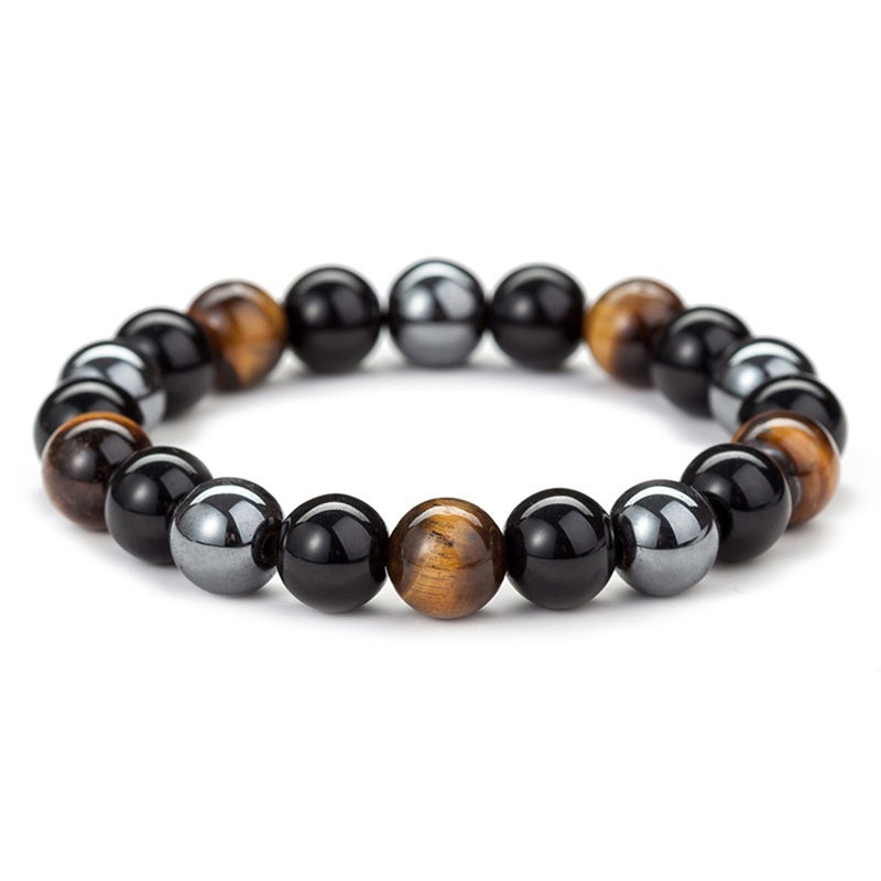 Tiger Eye &amp; Hematite &amp; Black Obsidian Stone Bead Bracelet Jewelry Gift Men Bracelet