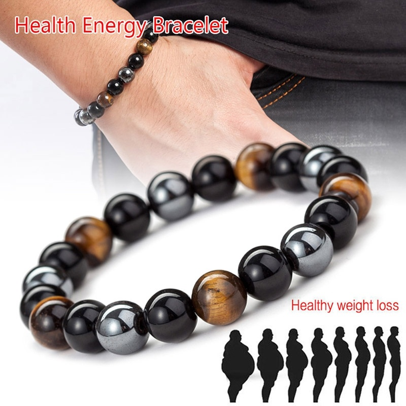 Tiger Eye &amp; Hematite &amp; Black Obsidian Stone Bead Bracelet Jewelry Gift Men Bracelet