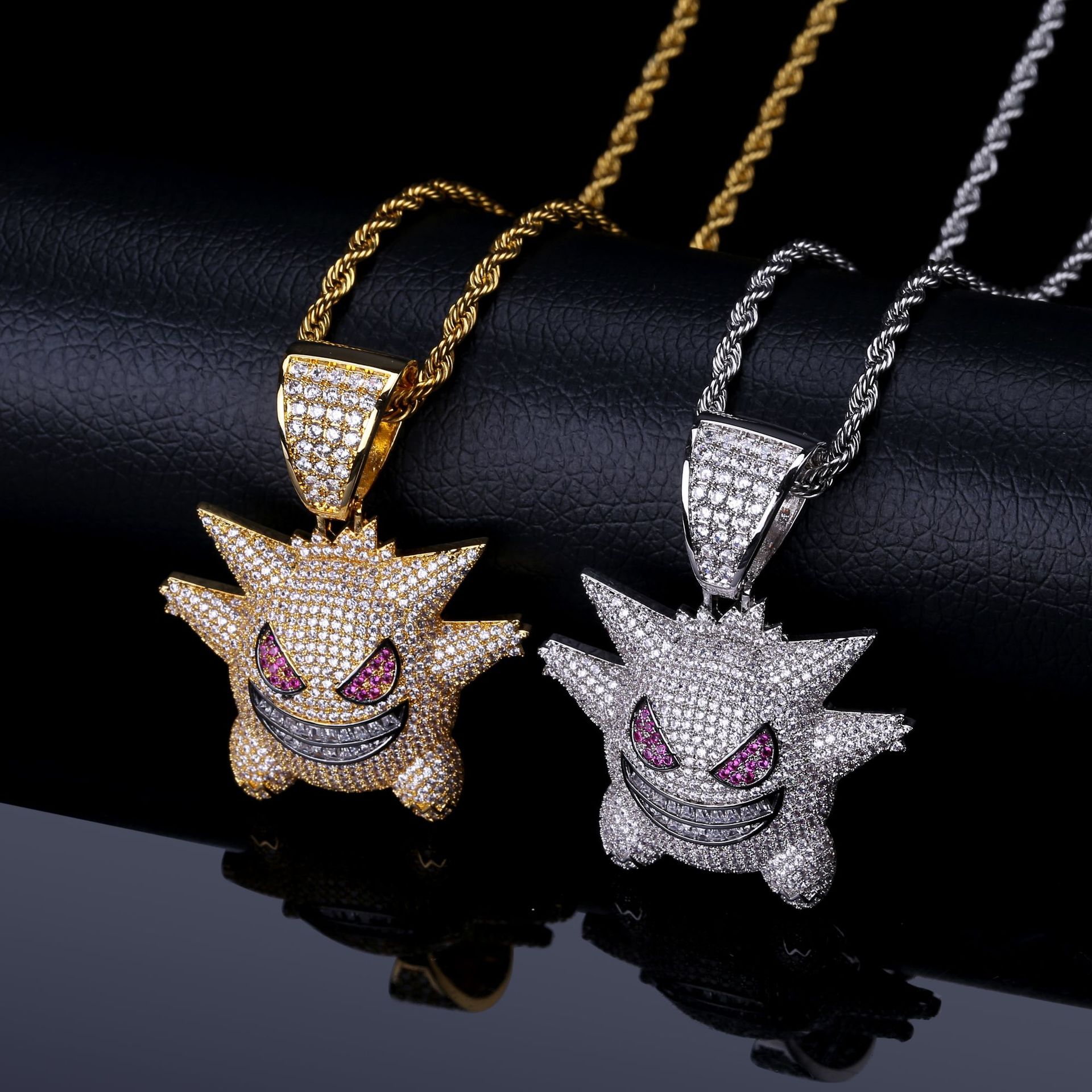 Hip Hop Jewelry Mask Gengar Necklace New Arrival Pokemon Pendant Cubic Zircon Copper Necklace