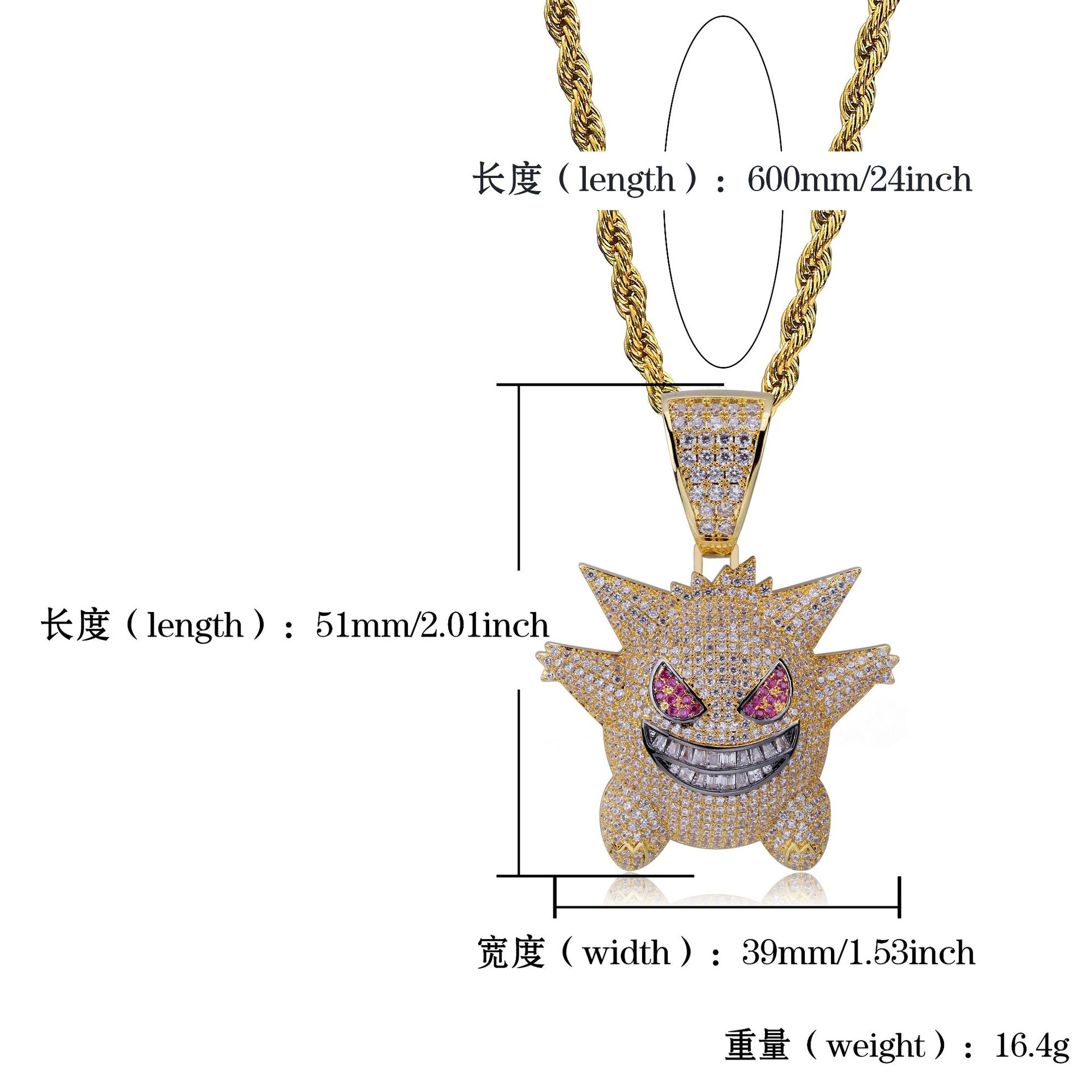 Hip Hop Jewelry Mask Gengar Necklace New Arrival Pokemon Pendant Cubic Zircon Copper Necklace