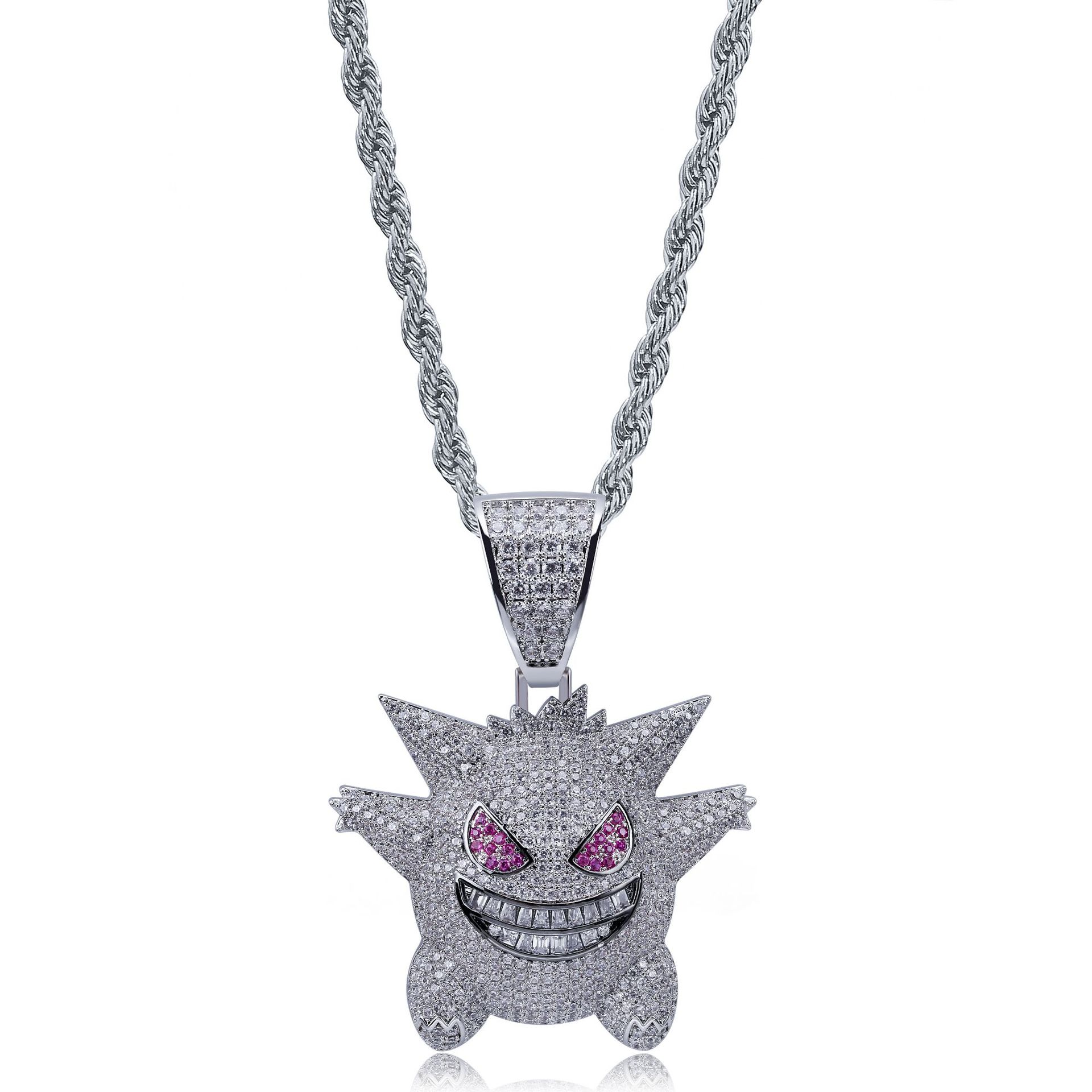 Hip Hop Jewelry Mask Gengar Necklace New Arrival Pokemon Pendant Cubic Zircon Copper Necklace