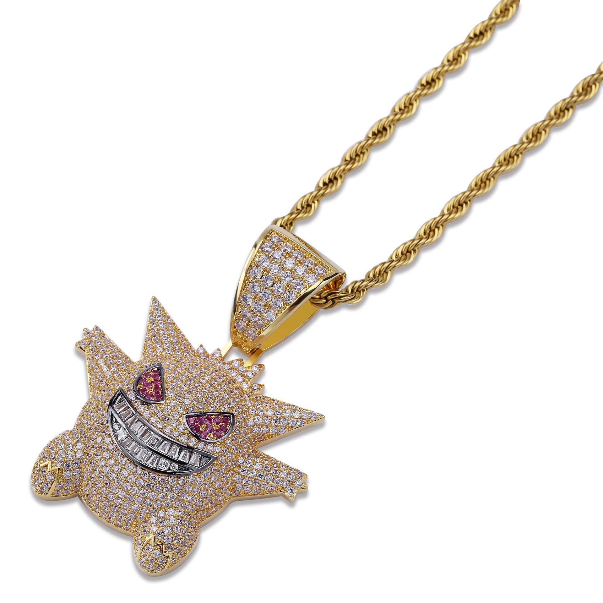 Hip Hop Jewelry Mask Gengar Necklace New Arrival Pokemon Pendant Cubic Zircon Copper Necklace
