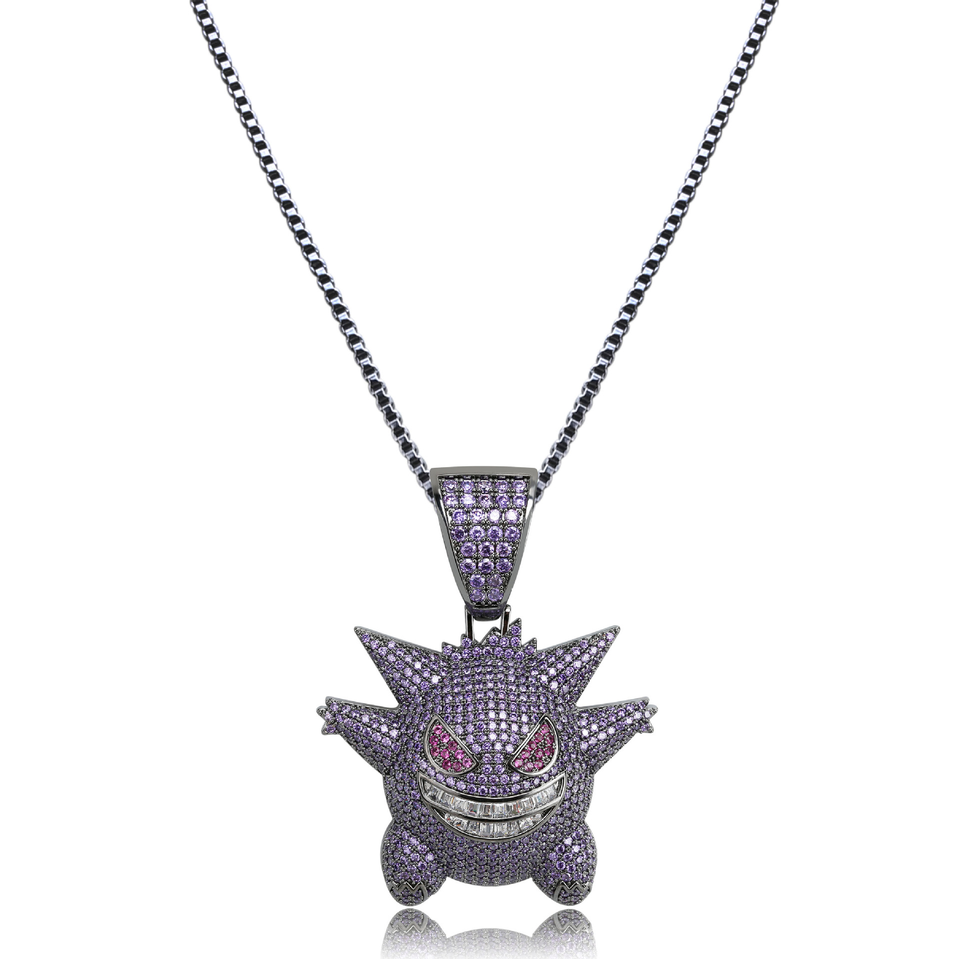 Hip Hop Jewelry Mask Gengar Necklace New Arrival Pokemon Pendant Cubic Zircon Copper Necklace