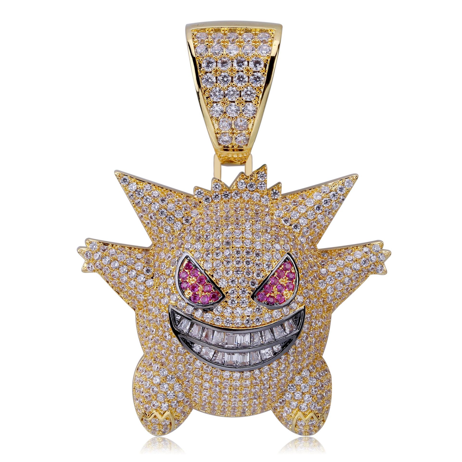 Hip Hop Jewelry Mask Gengar Necklace New Arrival Pokemon Pendant Cubic Zircon Copper Necklace