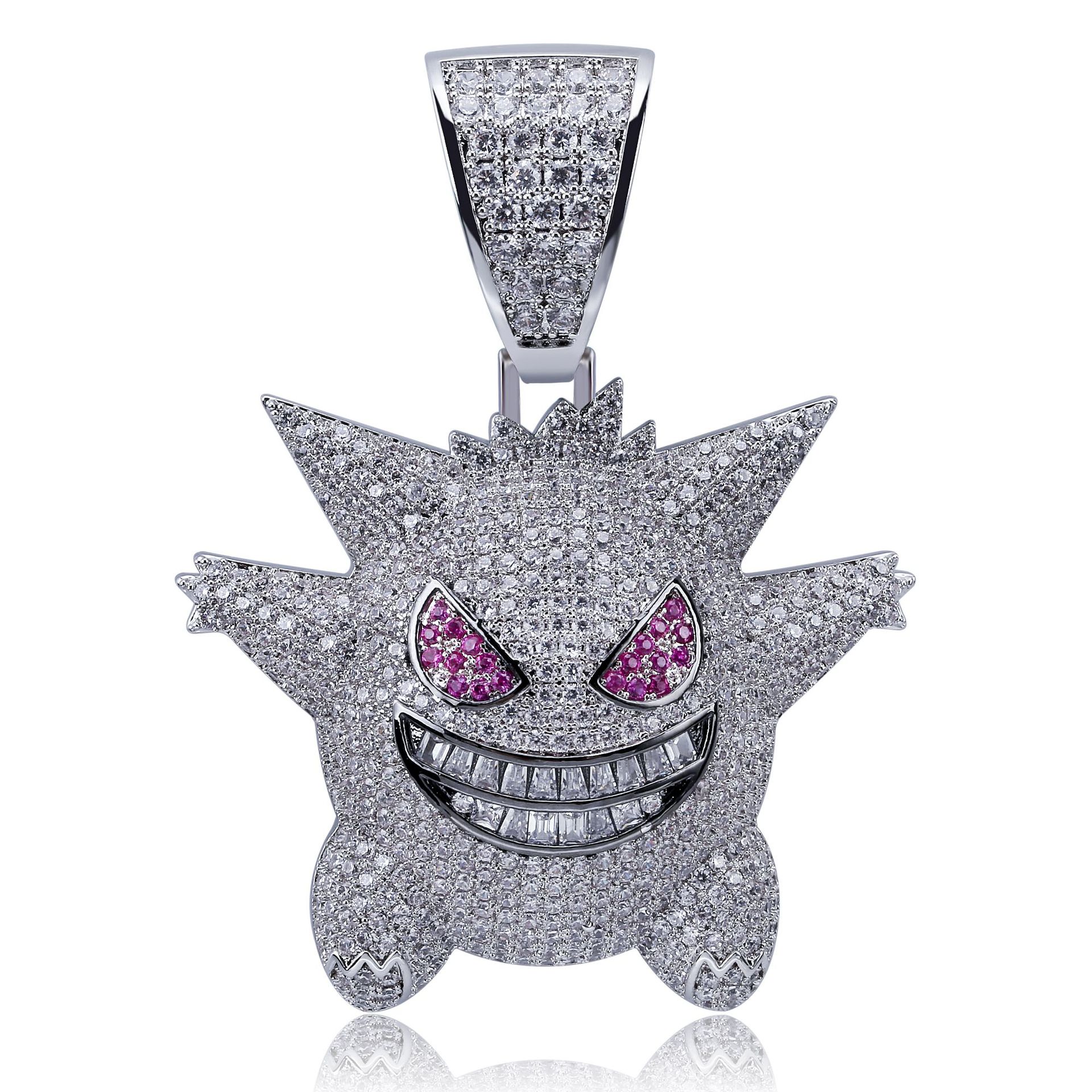 Hip Hop Jewelry Mask Gengar Necklace New Arrival Pokemon Pendant Cubic Zircon Copper Necklace