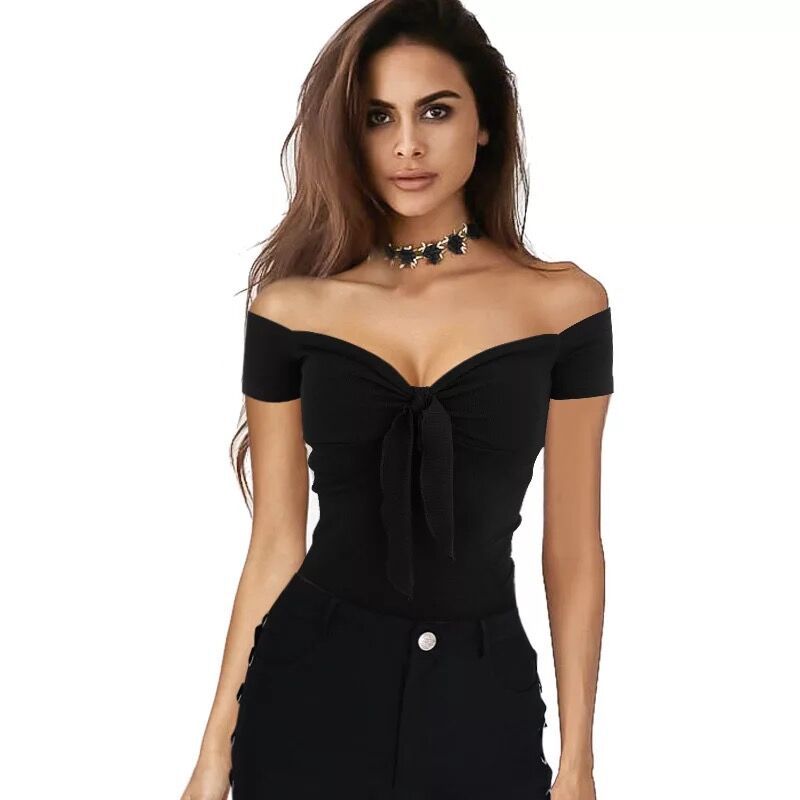 Summer Women's Bandage Deep V Neck Off Shoulder T Shirt Sexy Slim Fit Short Sleeve Ruffles Tops