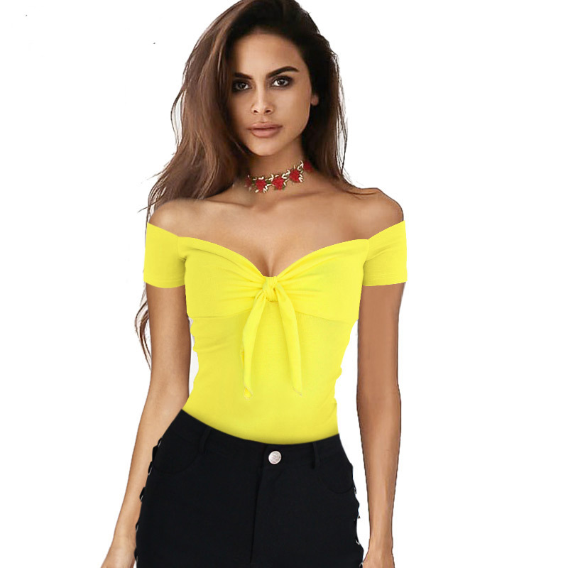 Summer Women's Bandage Deep V Neck Off Shoulder T Shirt Sexy Slim Fit Short Sleeve Ruffles Tops