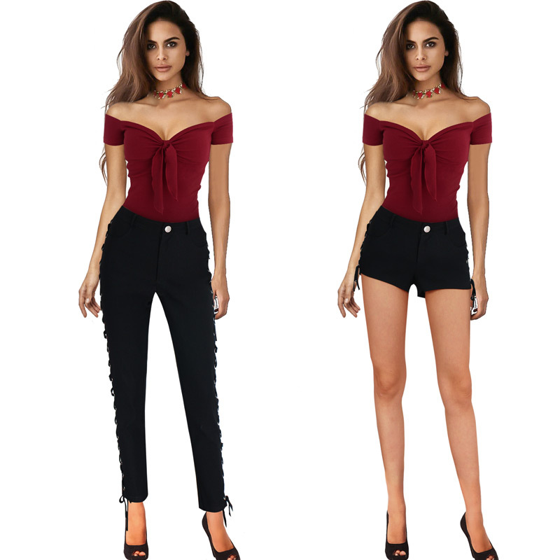 Summer Women's Bandage Deep V Neck Off Shoulder T Shirt Sexy Slim Fit Short Sleeve Ruffles Tops