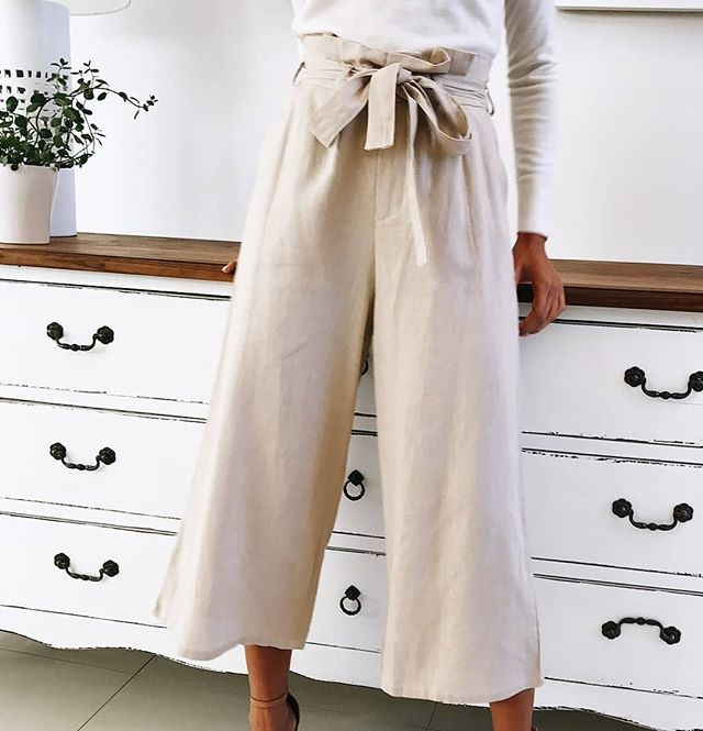Womens Casual High-Waist Solid Color Wide Leg Long Pants Trousers Lace Up Loose Ladies Trousers