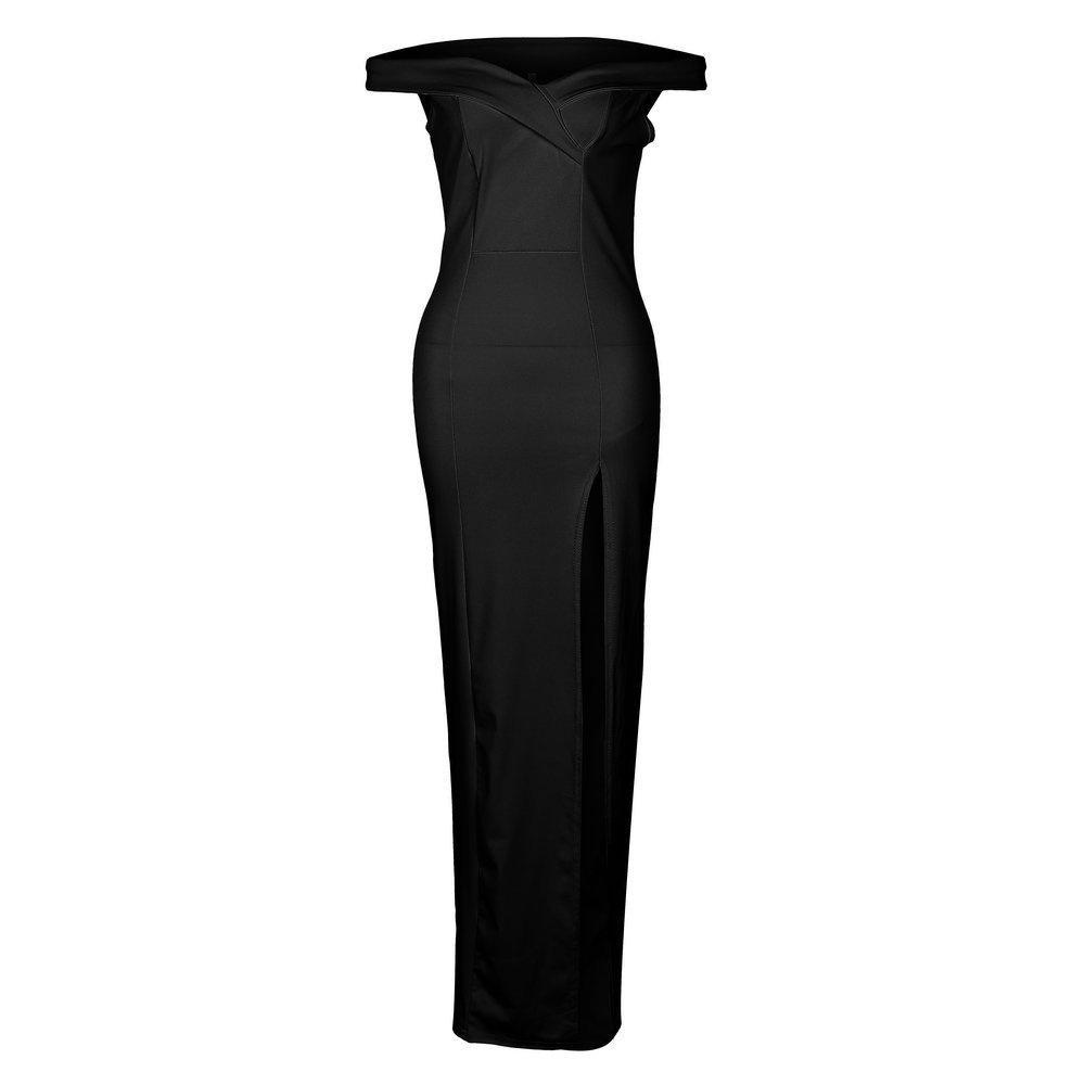 Women Sexy High Split Strapless Off Shoulder Dress Short Sleeve Slash Neck Maxi Dresses